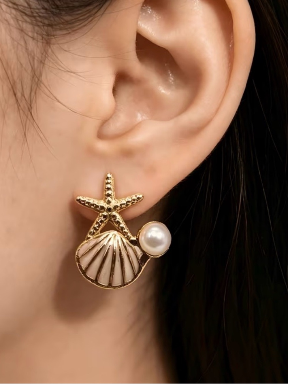 Starfish Seashell Earrings | Pearl | Stainless Steel | 4 Colors